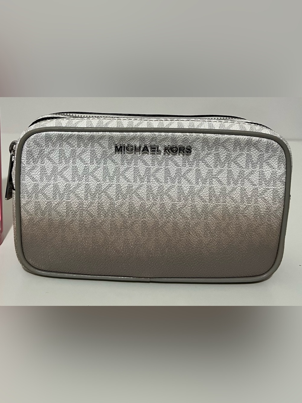Michael Kors Silver MK Logo Metallic Crossbody Pouch